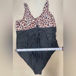 Plus Size Animal Print Ruched One Piece Swimsuit 9X Black Brown Beige
